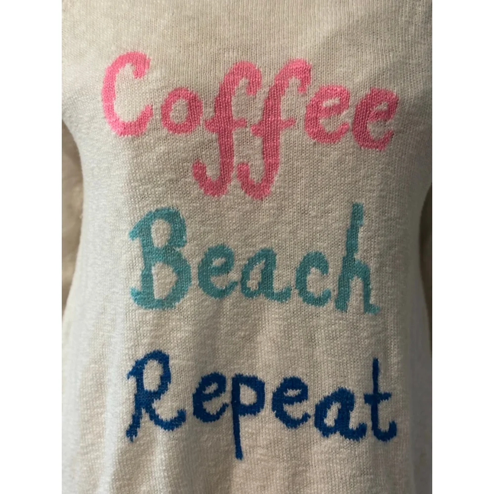 Lilly Pulitzer Cream 'Coffee Beach Repeat' Crew Neck Sweater M - Picture 2 of 6